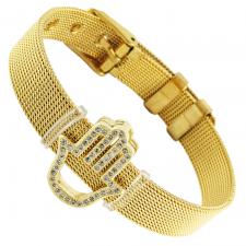 Stainless Steel Gold PVD Mesh Bracelet W/ Hamsa Charm